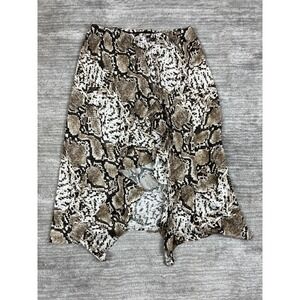 Code Mode Skirt Womens L Brown Snakeskin High Low Ruffle Midi Elastic Waist‎